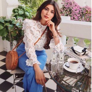 Zara Die Cut Embroidered Blouse